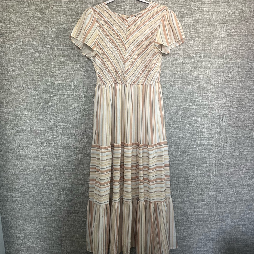 Striped Cream and Brown Maxi Dress